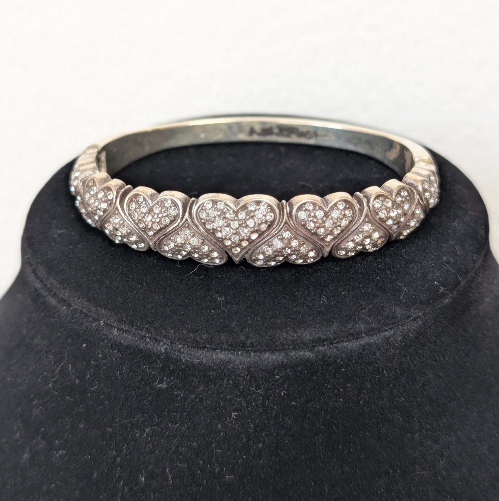 Brighton "As One" Double Heart Hinged Magnetic Bange Bracelet Pave Crystals